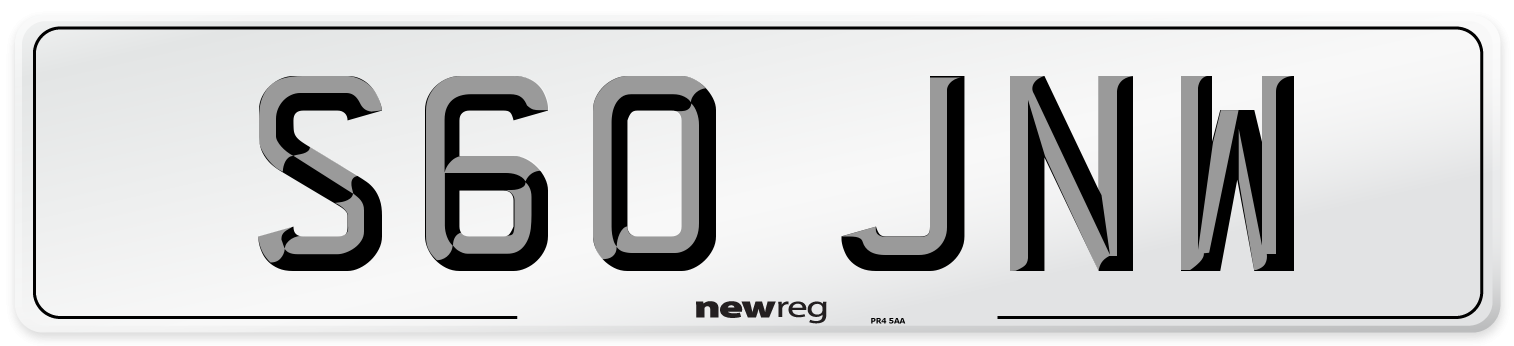S60 JNW Number Plate from New Reg